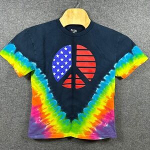 Flux Kids Navy Blue Tie Dye American Flag Peace Sign Graphic T-Shirt Size 18